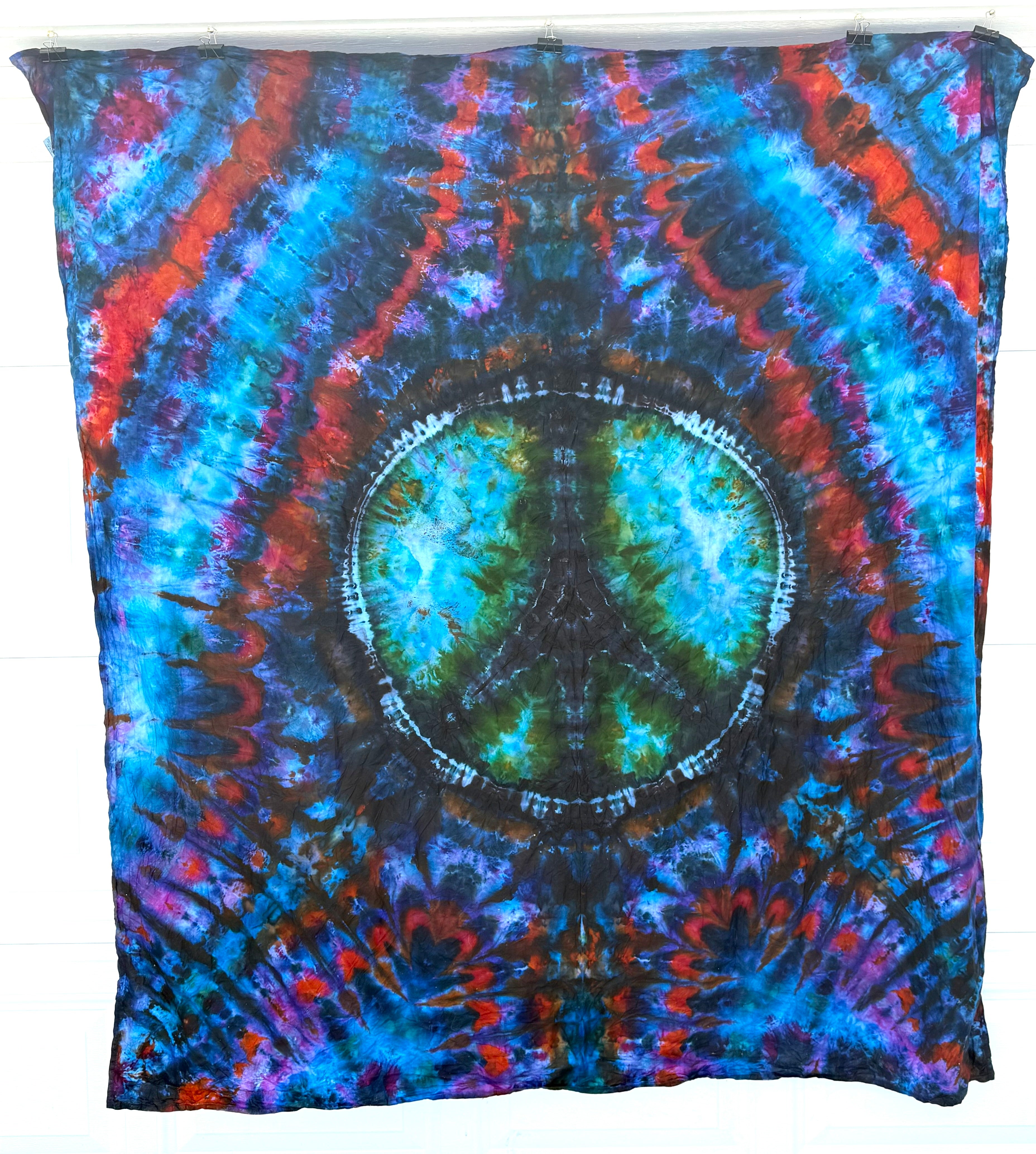 72x72 ice dyed Peace Sign Tapestry